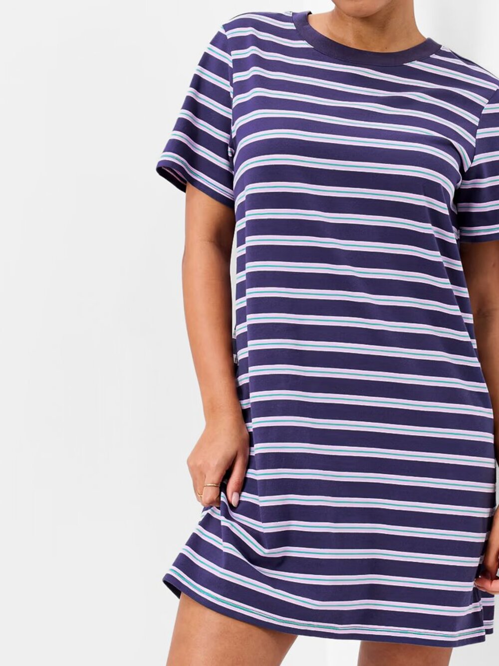 Old Navy Womens Vintage Crew Neck Mini Short Sleeve T-Shirt Dress Blue Striped L